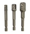JEU 3 ADAPTATEURS PORTE-DOUILLE 65MM 1/4 3/8 1/2