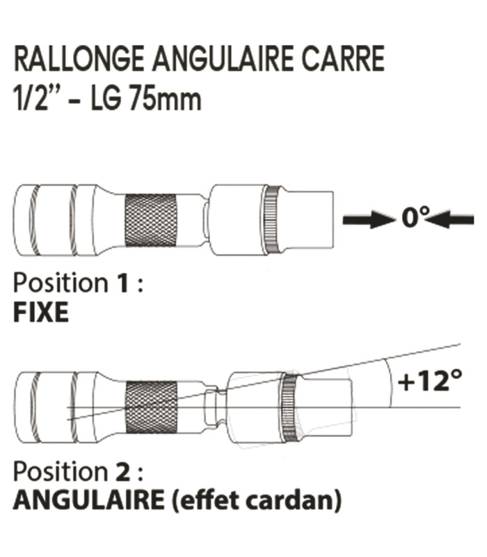 RALLONGE ANGULAIRE CV CARRE 1/2 LG 75MM