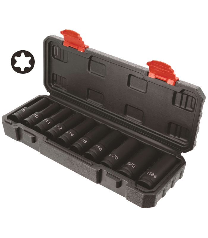 COFFRET DE 10 DOUILLES A CHOC TORX FEMELLE 1/2