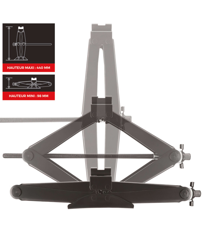 CRIC LOSANGE 2T, LEVAGE 320-440MM, POIGNEE CLIQUET